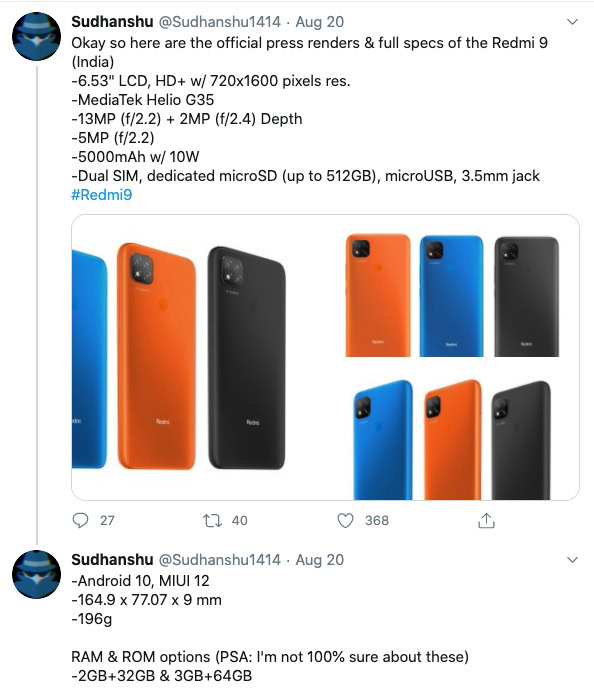 Сравнить Телефоны Xiaomi Redmi 9 И 9c