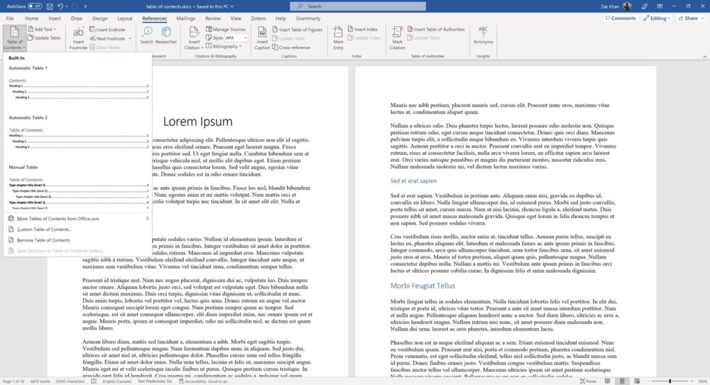 How To Create A Table Of Contents In Microsoft Word Android Authority