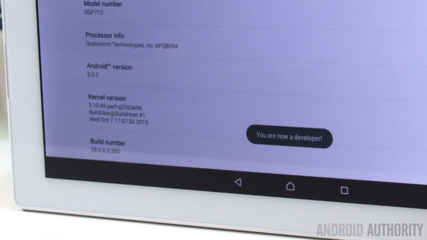 Android developer options Xperia Z4 Tablet Nexus 5