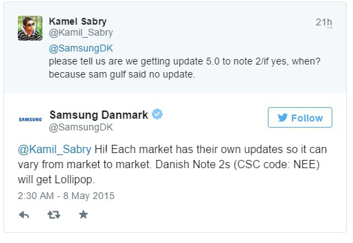 Update: more confirmations) Samsung: Note 2 will see Lollipop, but