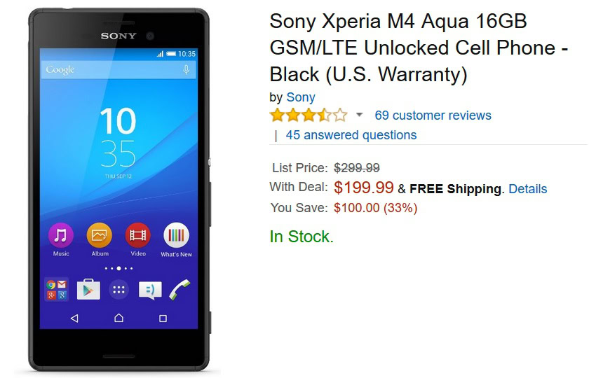 Sony Xperia M4 Aqua price cut Amazon US
