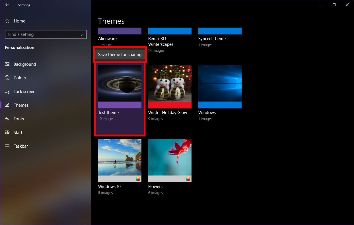 Windows 10 Save Theme for Sharing