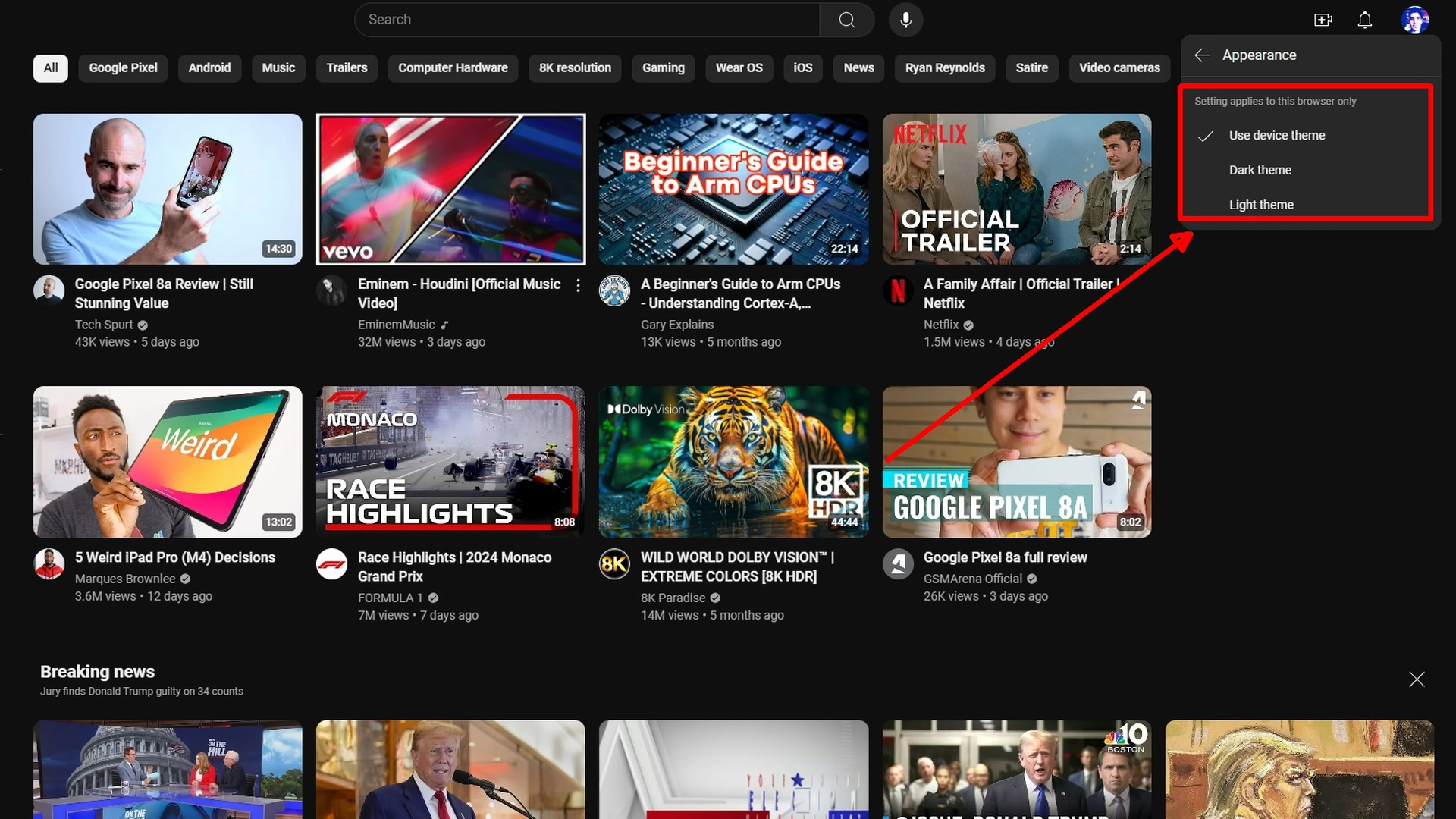 youtube dark mode web 2