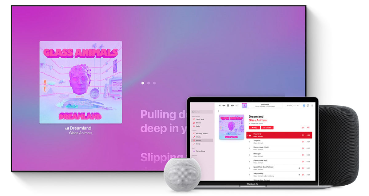 Using AirPlay to play Apple Music on HomePods and a TV