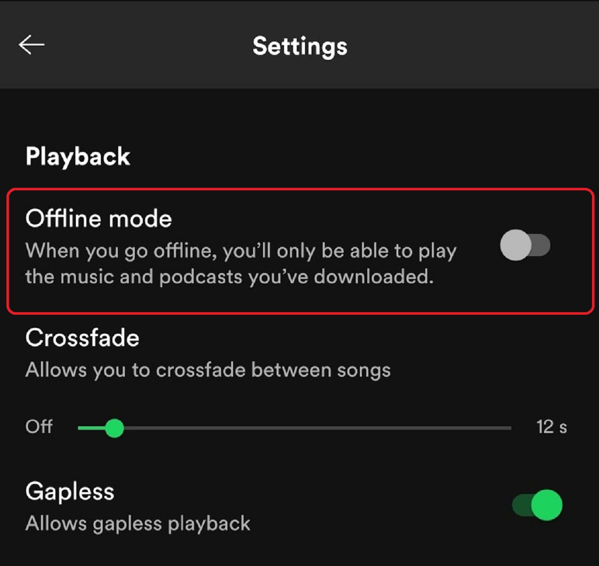 turn on offline mode spotify
