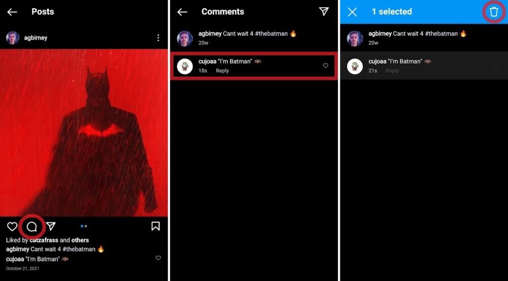 how to delete my instagram comments