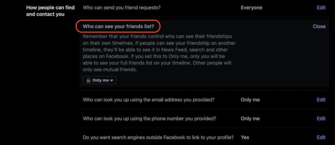 how to control who sees your friends list on facebook