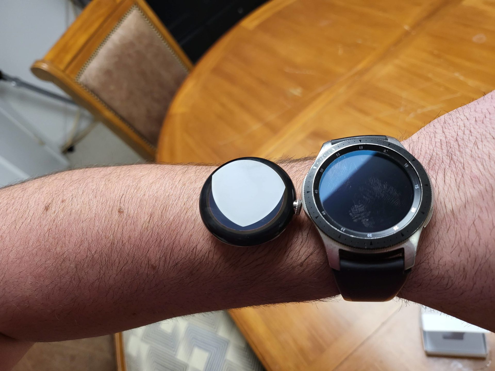 Here's the leaked Pixel Watch next to an Apple Watch, Galaxy Watch