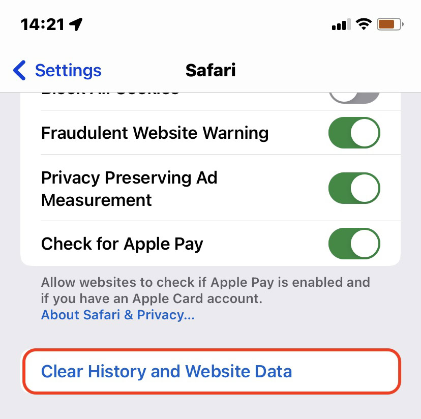 safari clear all data