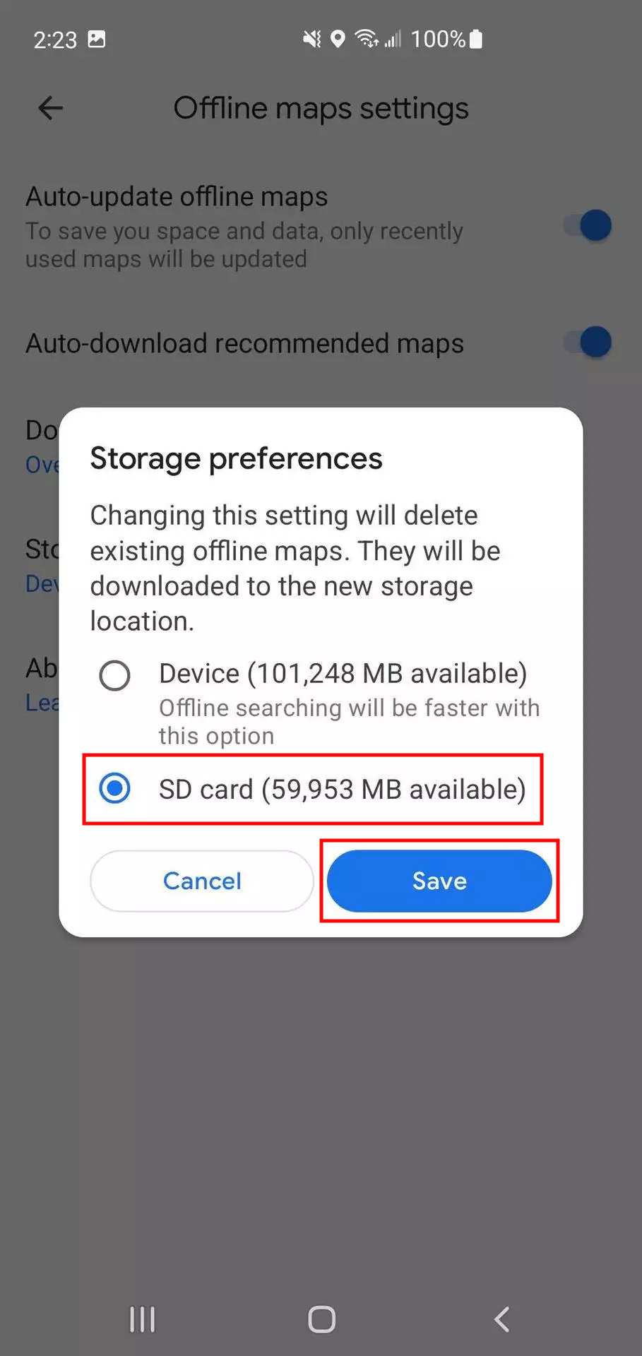 How to store offline Google Maps areas in SD card 4