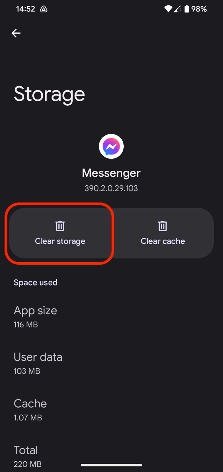 android settings messenger clear storage