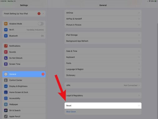 comment faire un reset sur ipad air