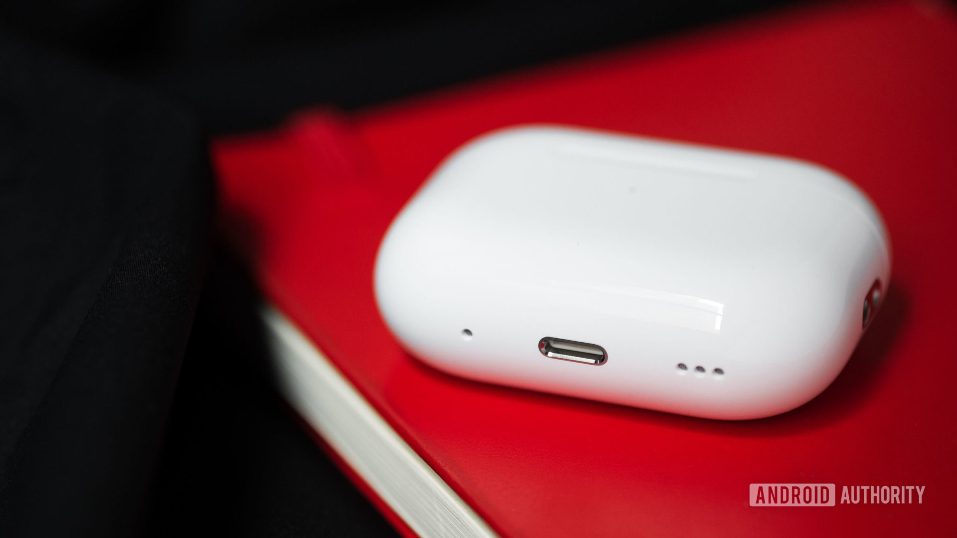 The Apple AirPods Pro (2nd generation) charging case with its Lightning input and speaker.
