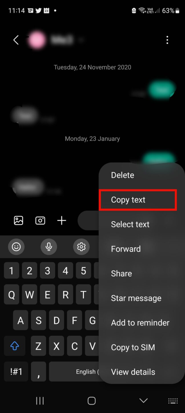 how to copy and paste text messages on android phone