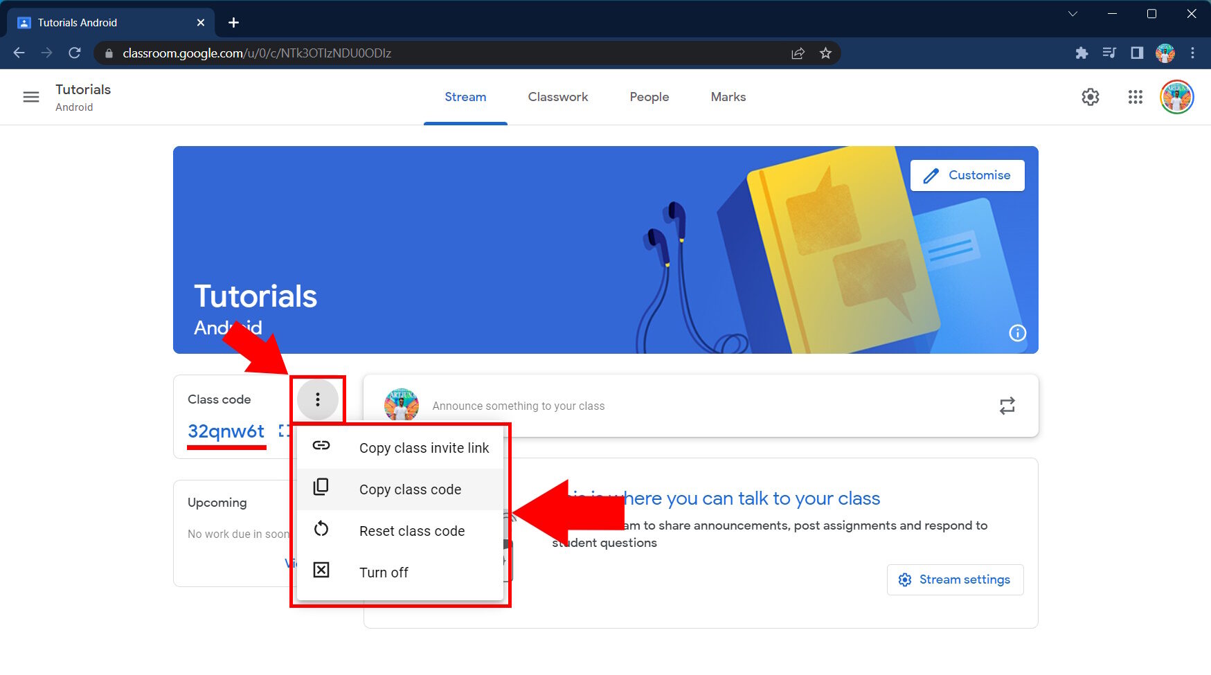 How to invite students to Google Classroom on computer 1