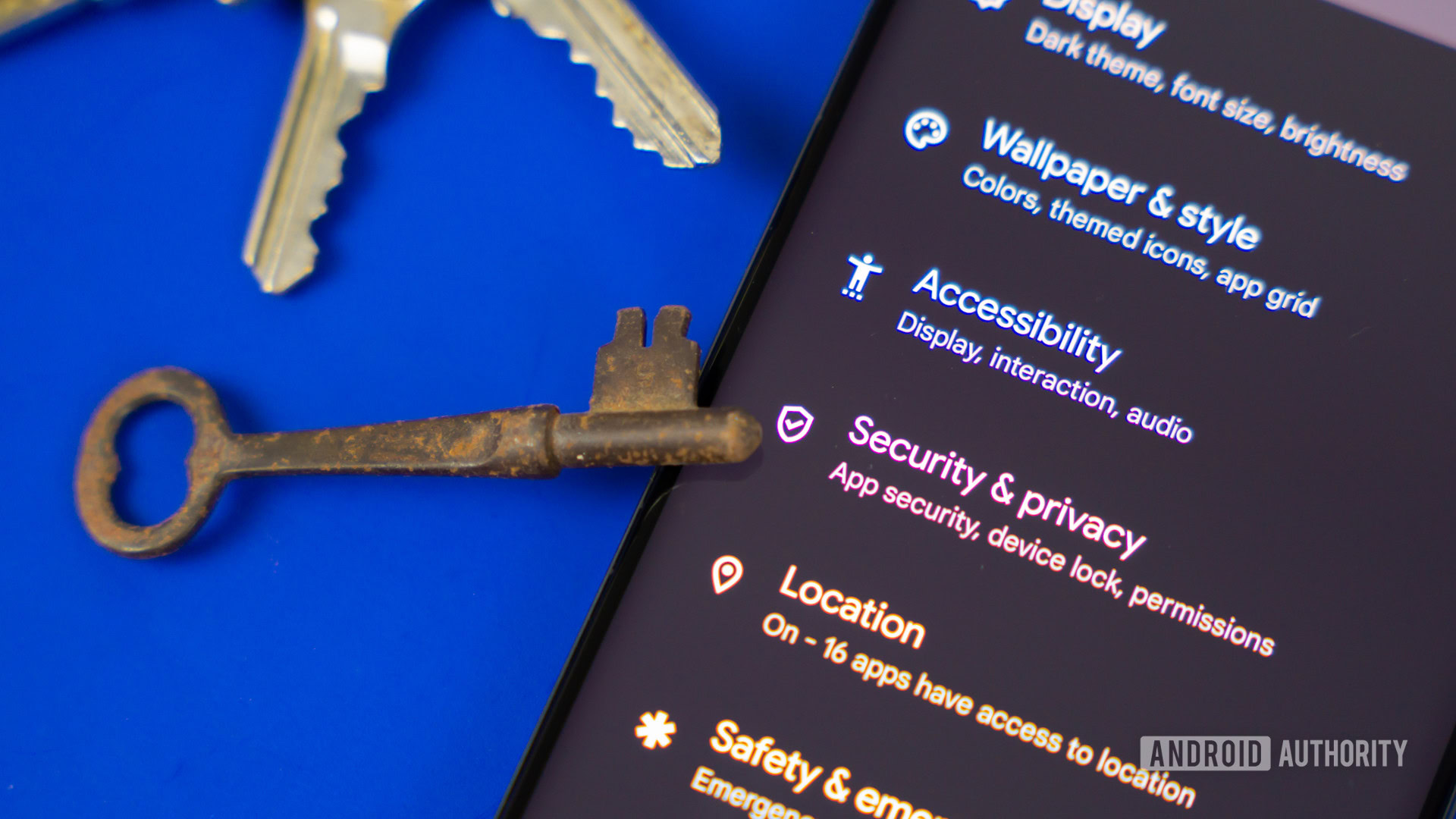 Security and privacy option in Android settings stock photo 2