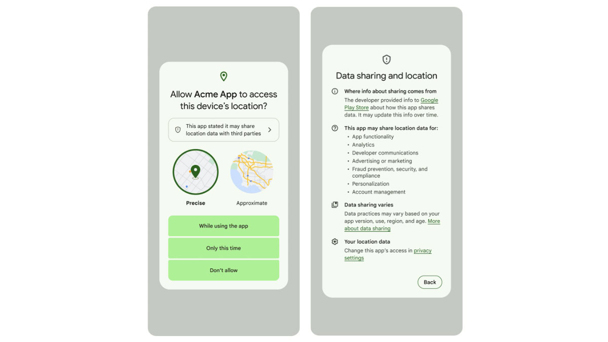 Android 14 Beta 2 Location Data sharing updates