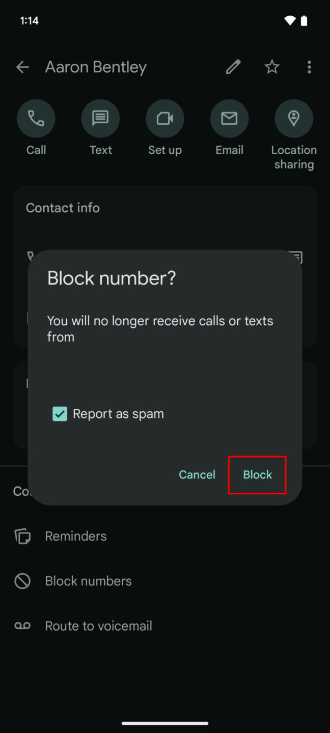 android block a number from texting me