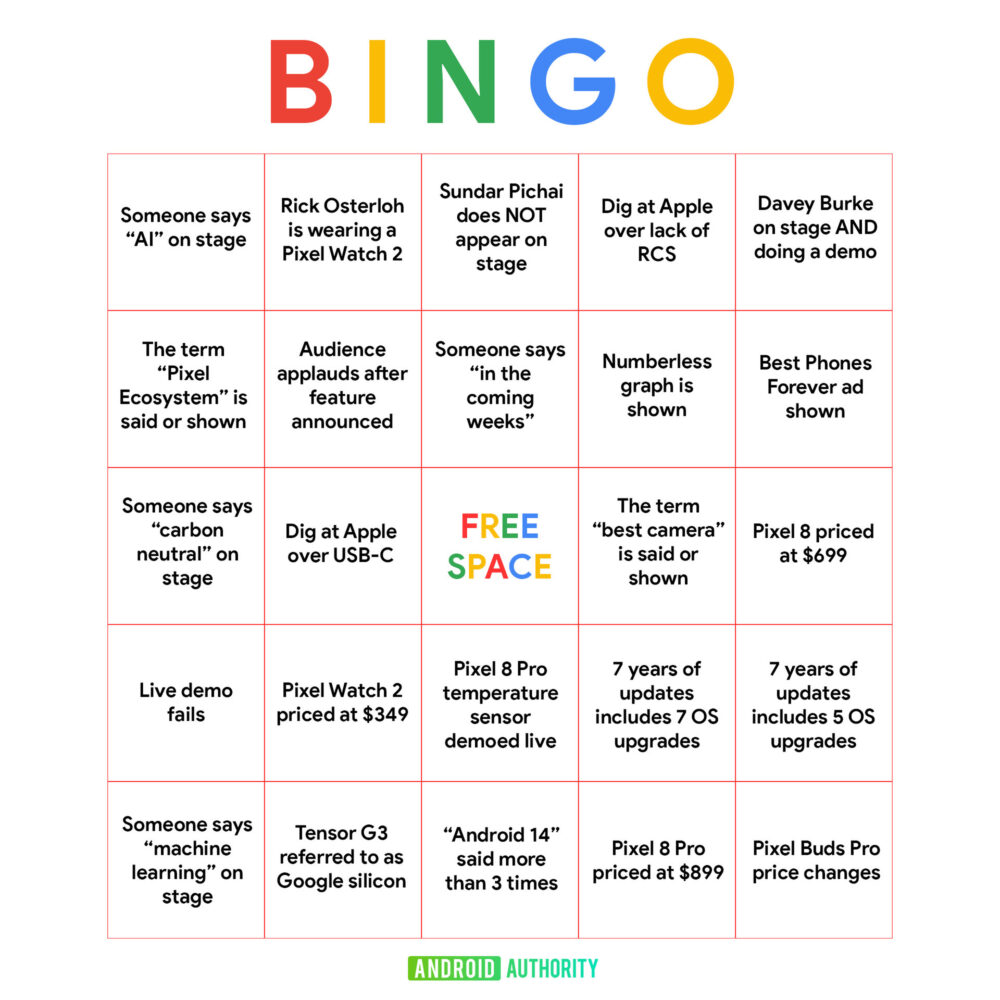 Here Is Your Google Pixel 8 Launch Event Bingo Card! - Android Authority