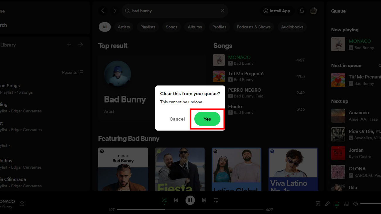How to clear queue on Spotify website (3)