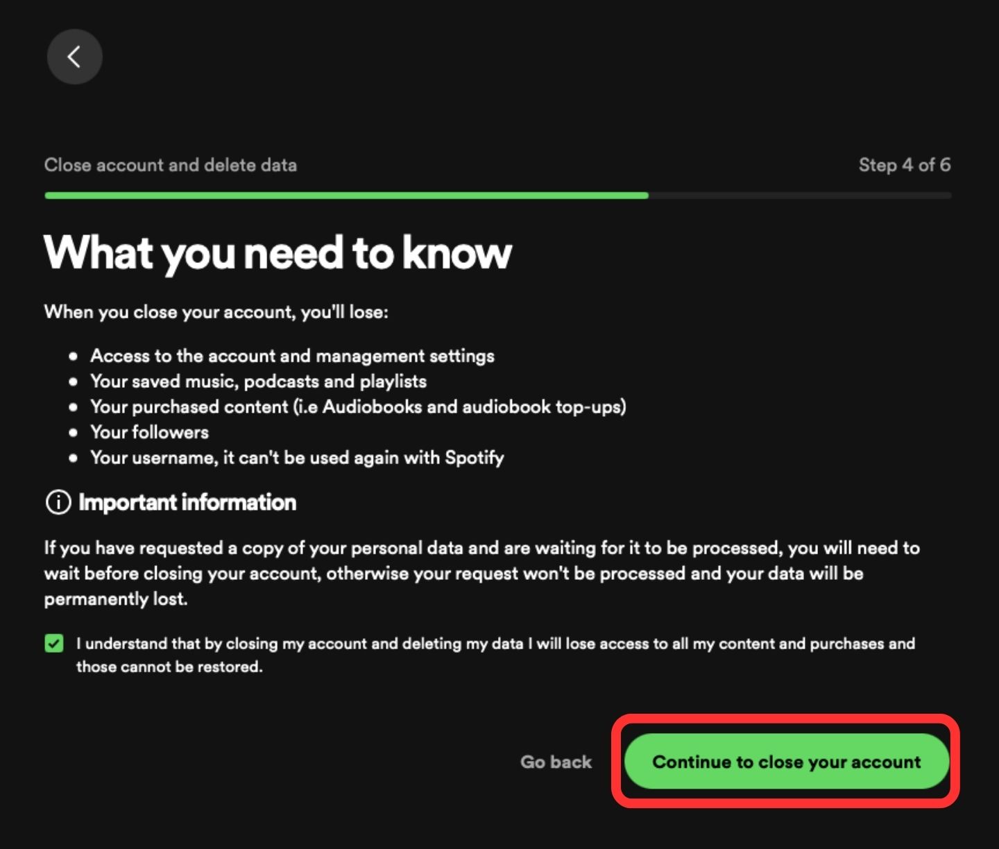 spotify confirm close account