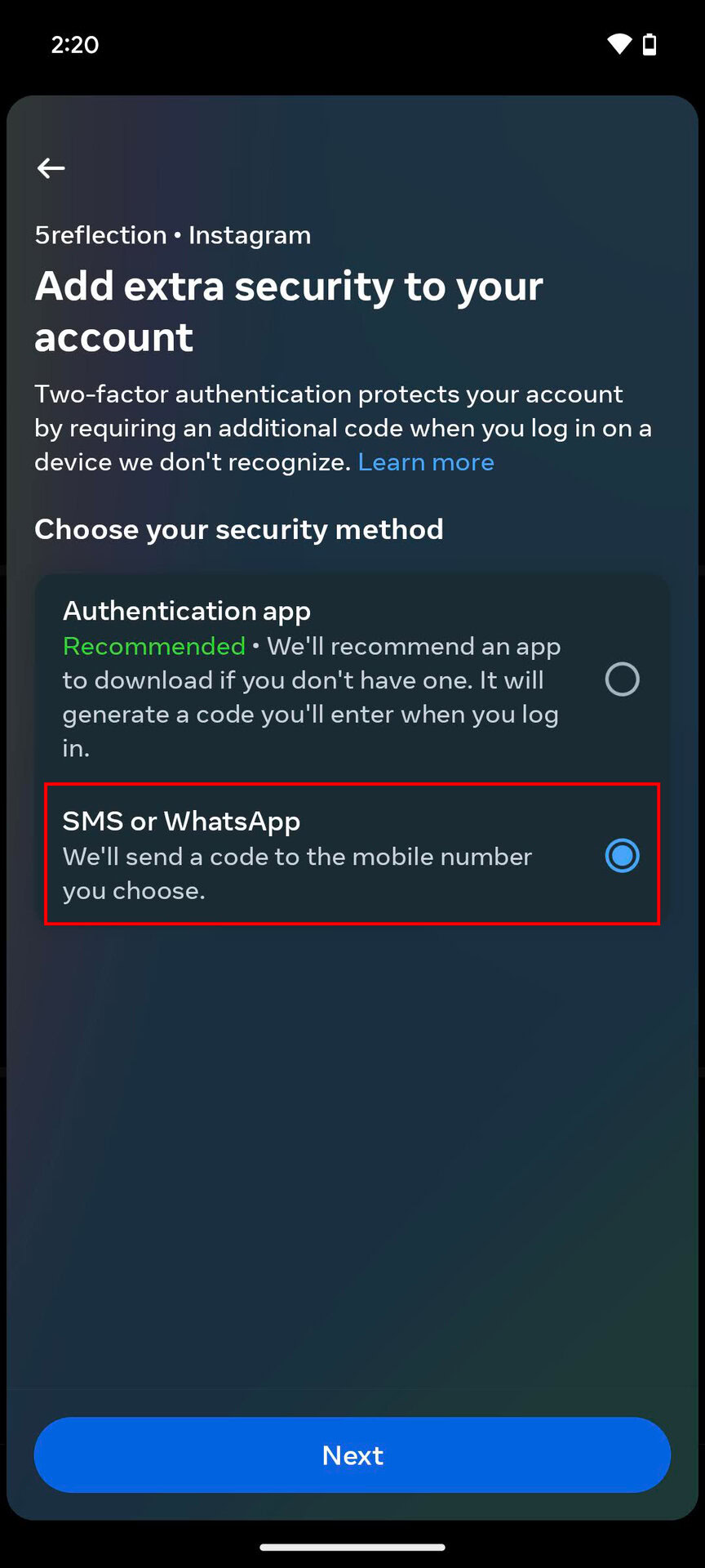 Enable SMS Two factor authentication on Instagram (6)