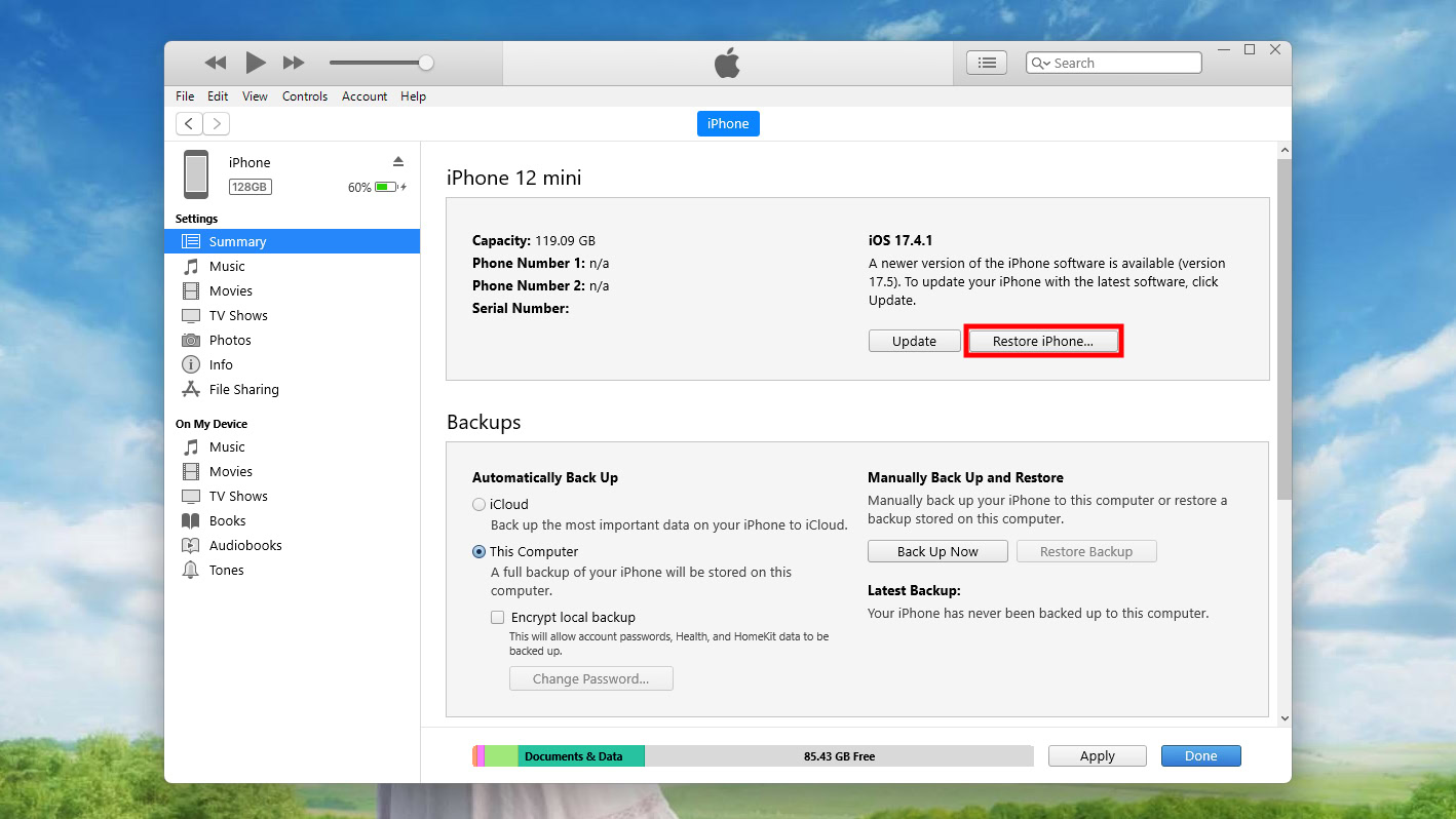 Factory reset iPhone SE with your PC (2)