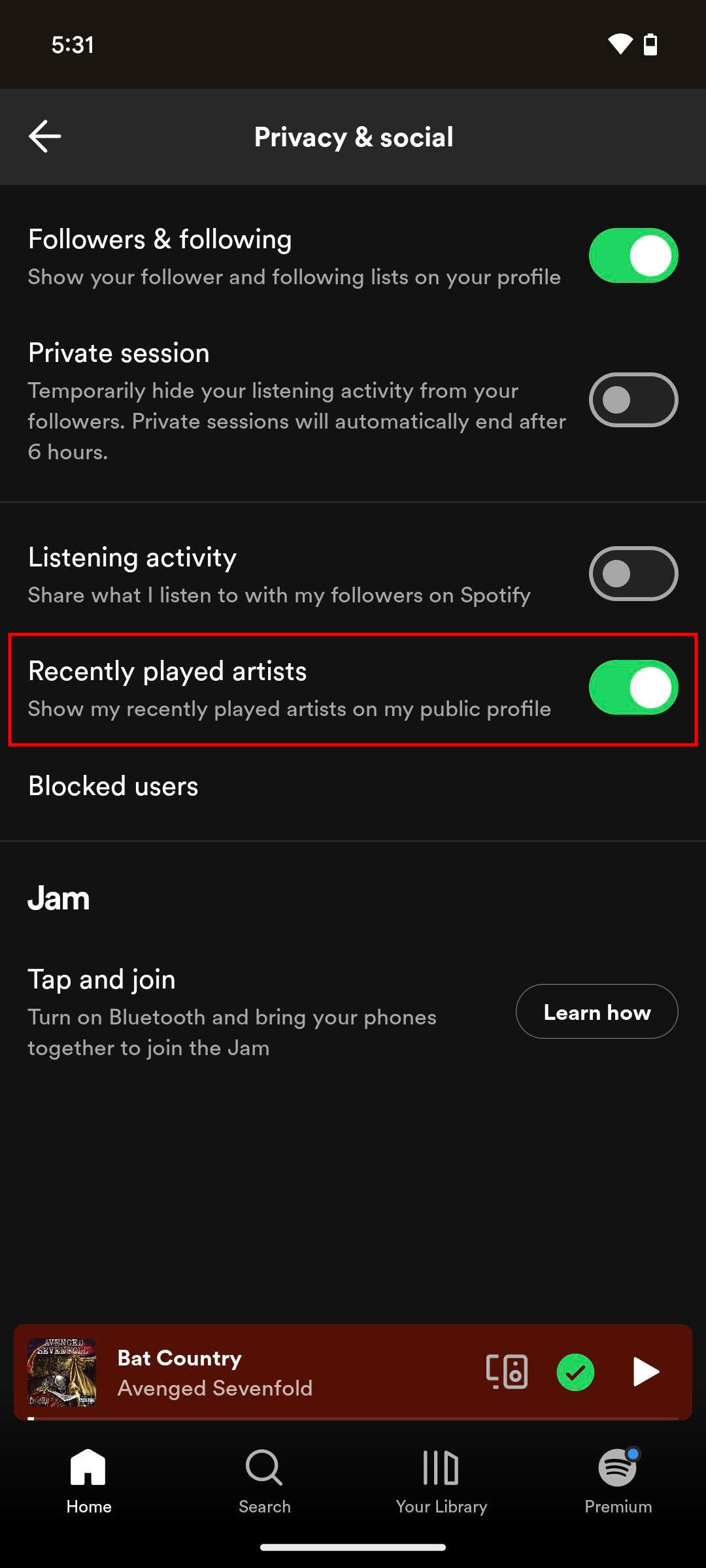 How to enable the Recently played artists list on Spotify app (4)