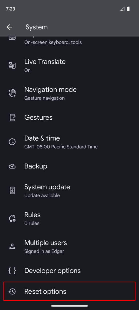 reset network settings android 12