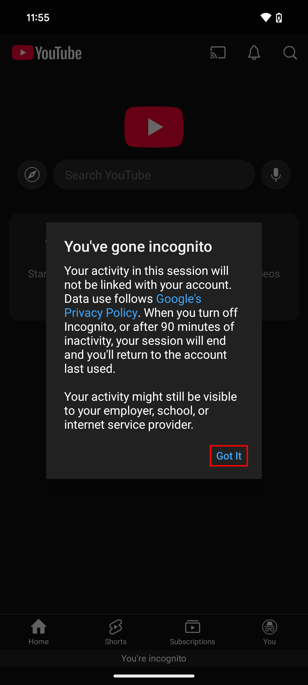 How to turn on Incognito mode on YouTube app 3