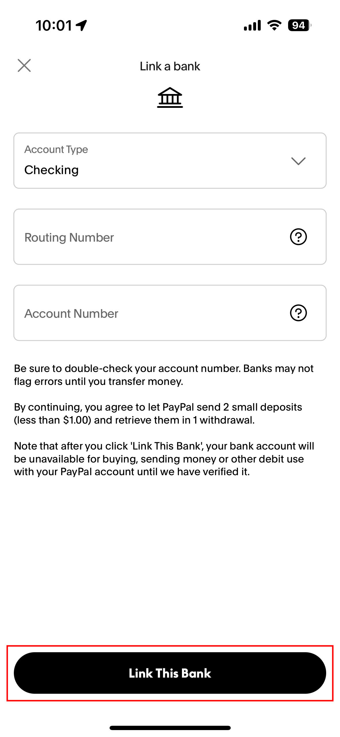 Link your Cash App bank account to PayPal and transfer money directly 5