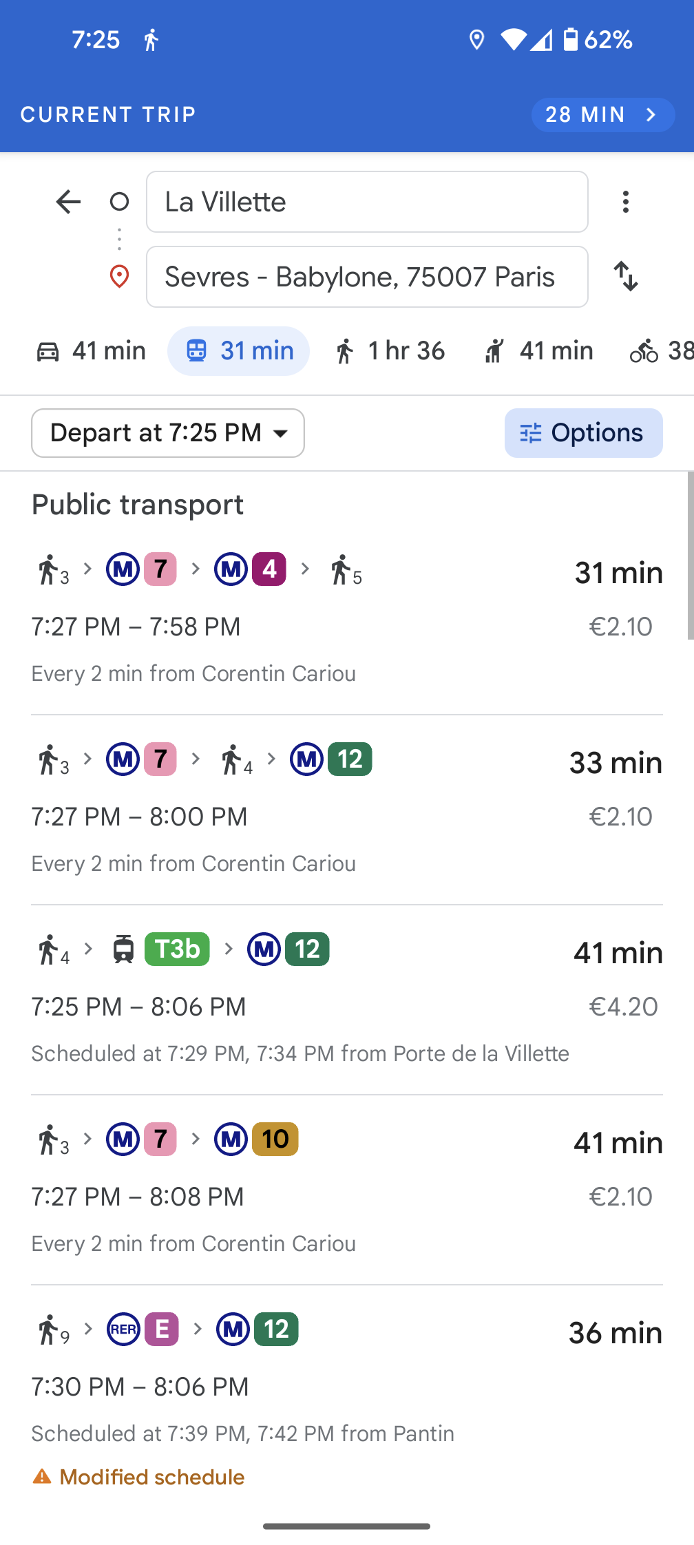 google maps app screenshot transit options