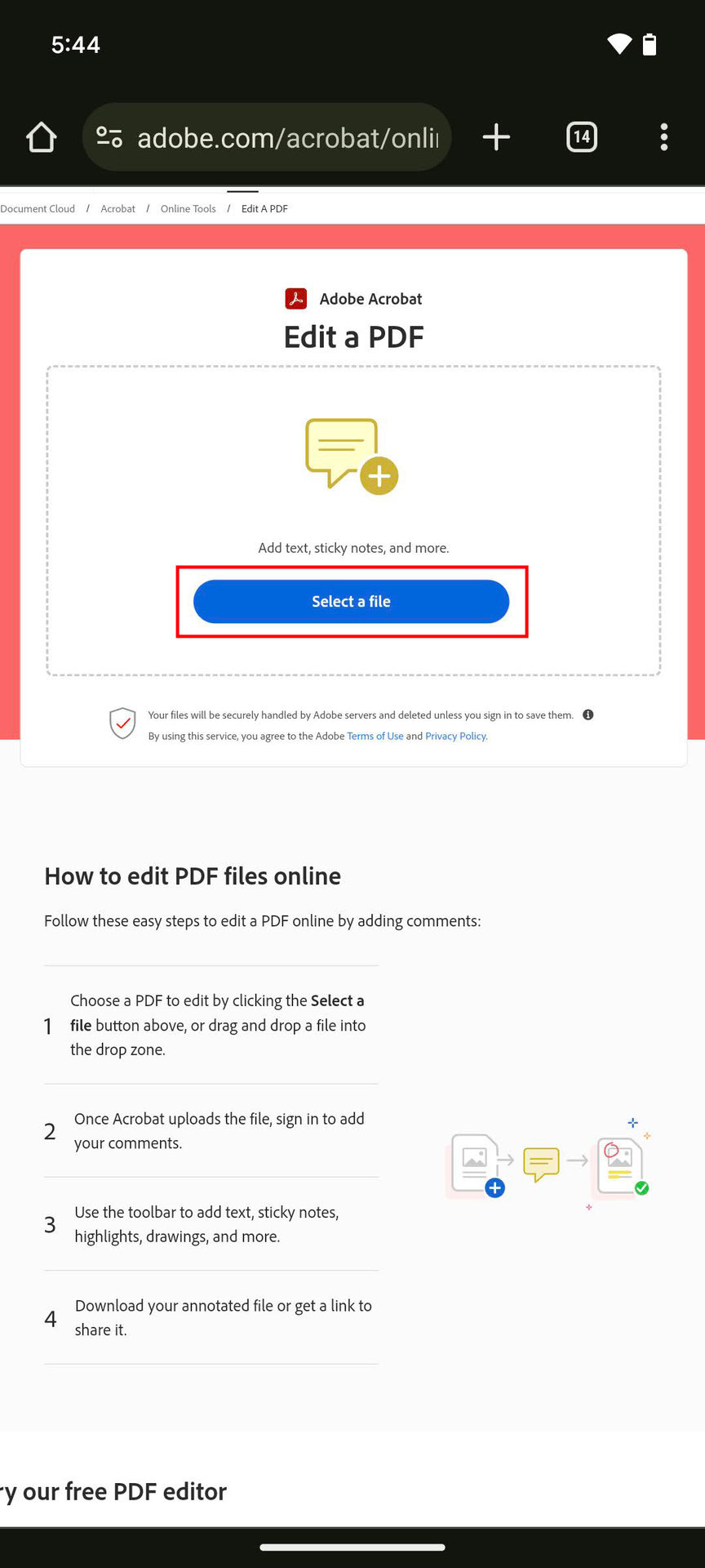 How to edit a PDF on Android from the Adobe PDF editor website (3)