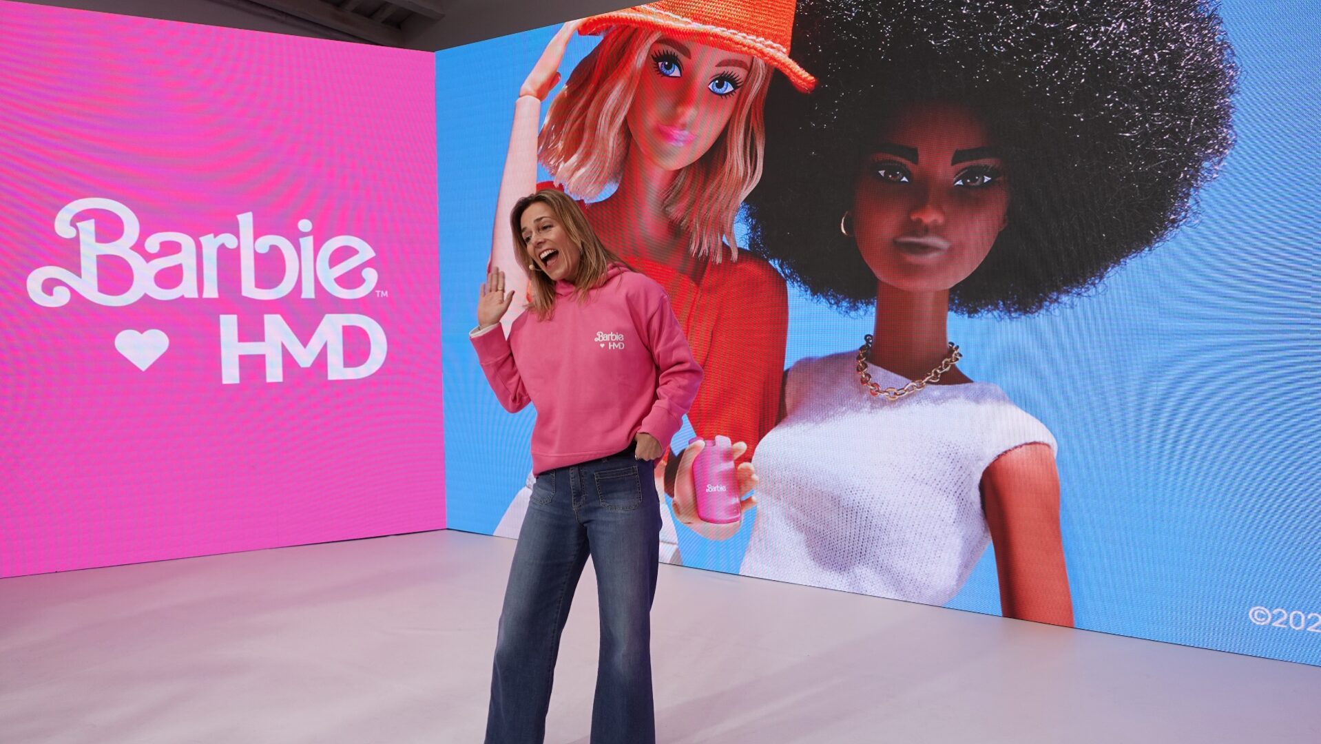 HMD colors MWC 2024 Pink with a Barbie flip phone announcement