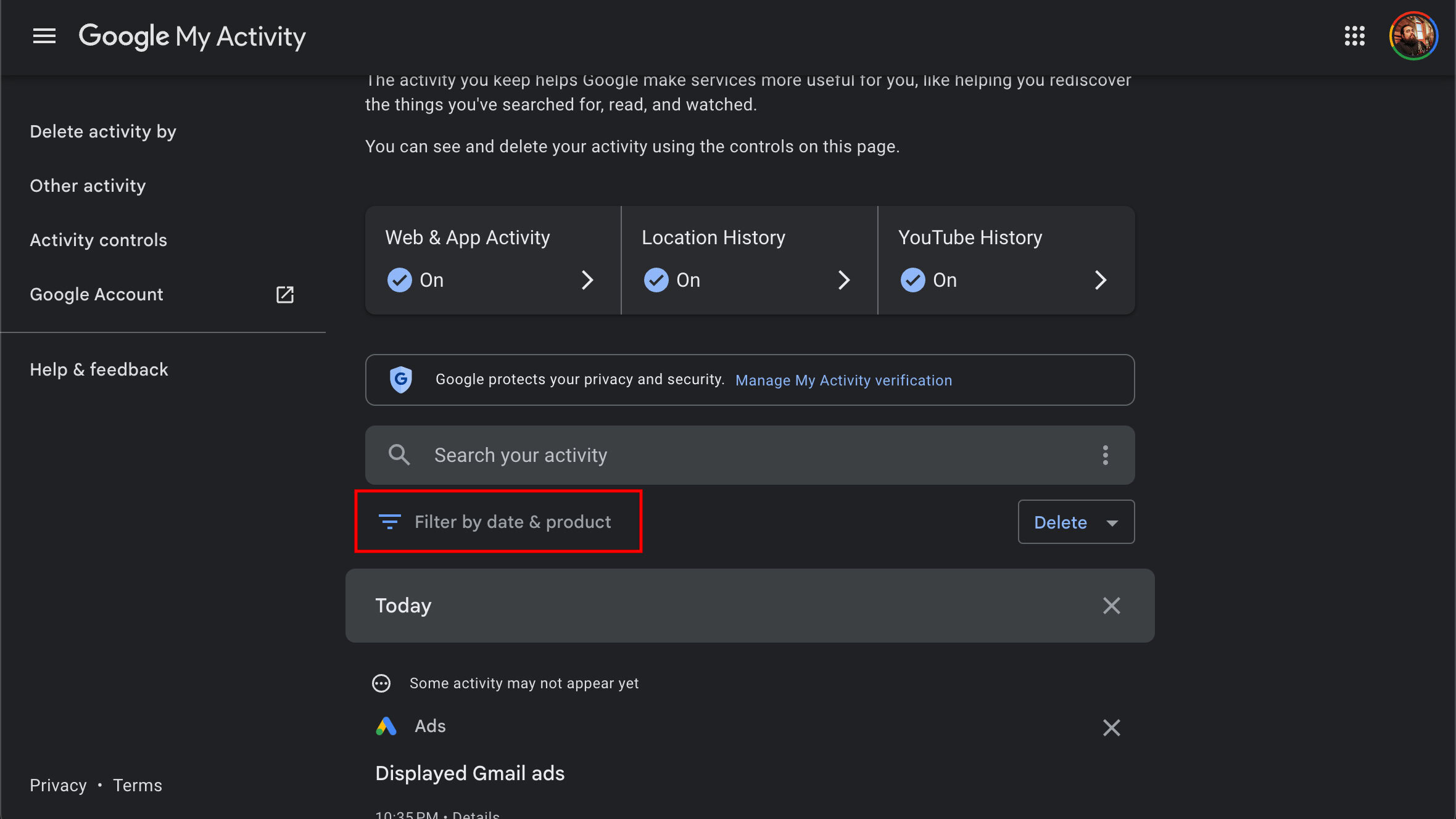 How to delete Gmail search history in batches (desktop) 1