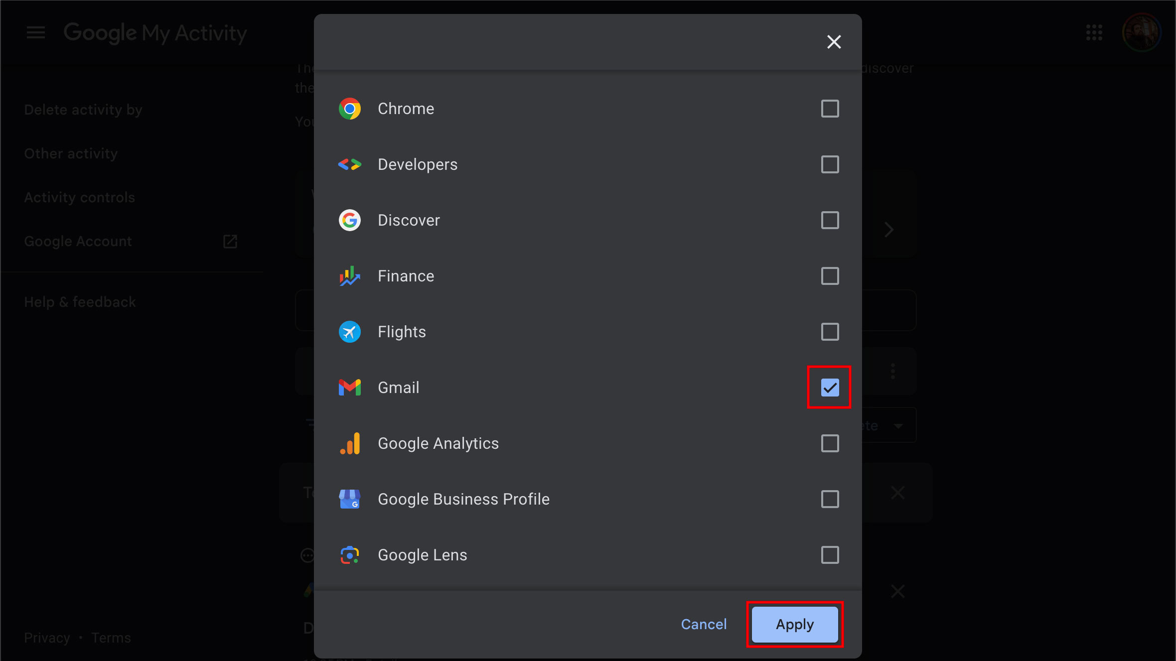 How to delete Gmail search history in batches (desktop) 2