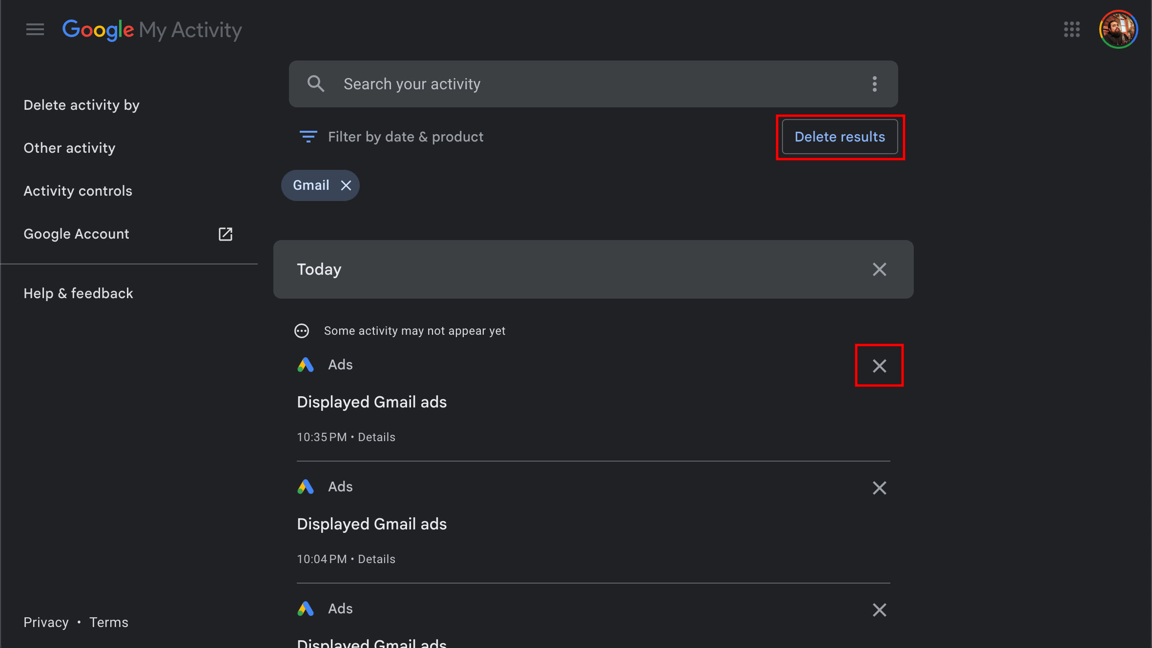 How to delete Gmail search history in batches (desktop) 3