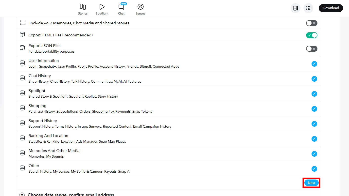 How to download Snapchat data using a browser (4)