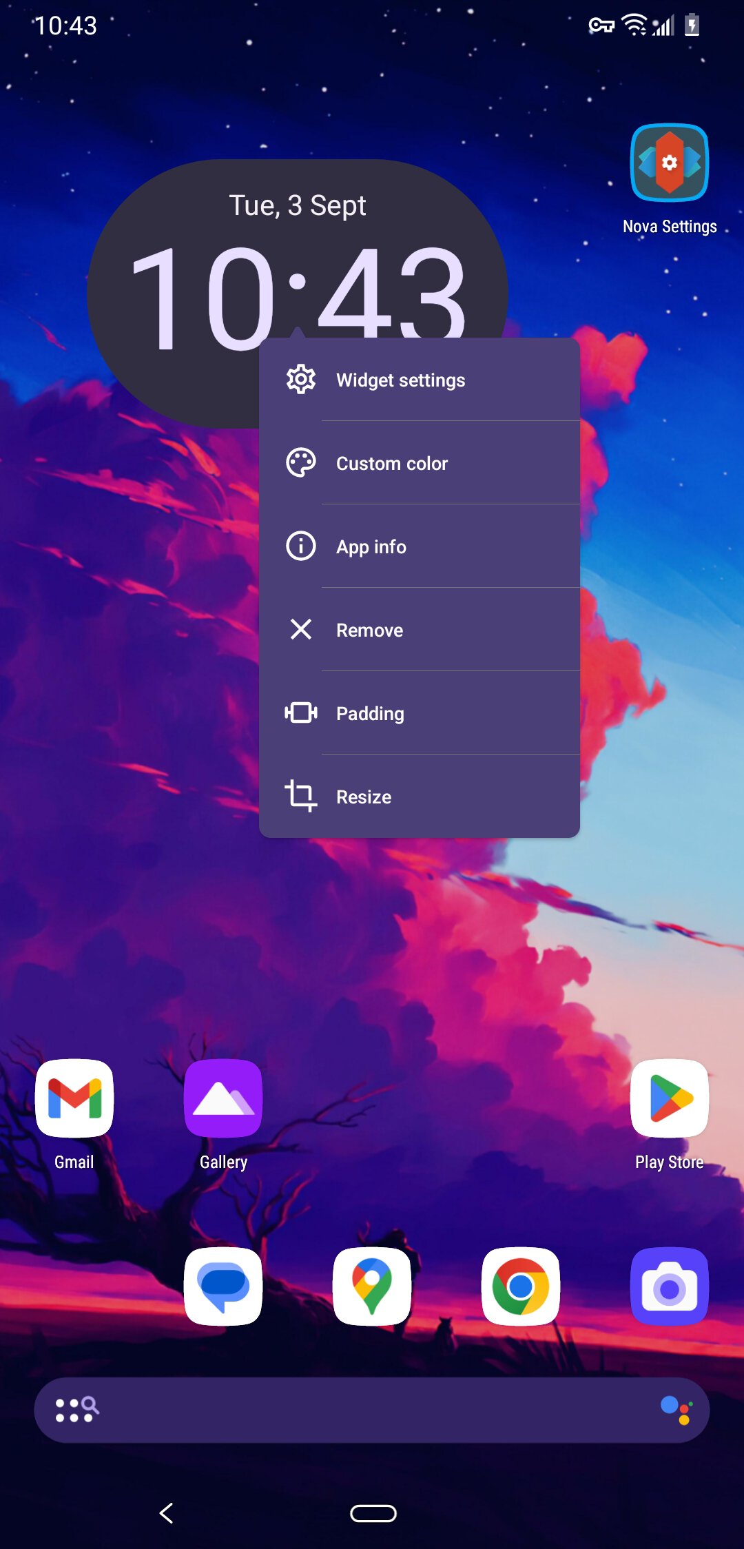 Nova Launcher widget settings