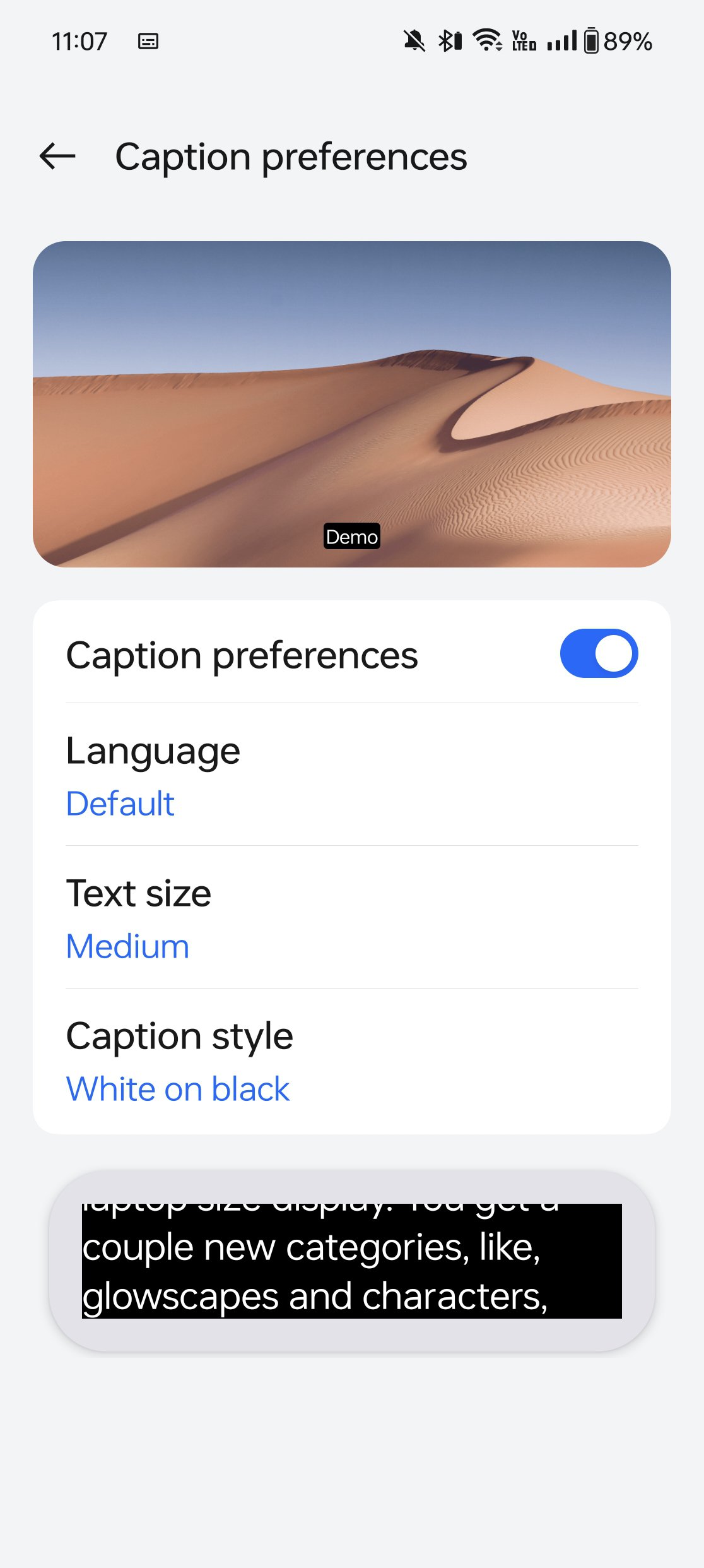 Android Caption Preferences