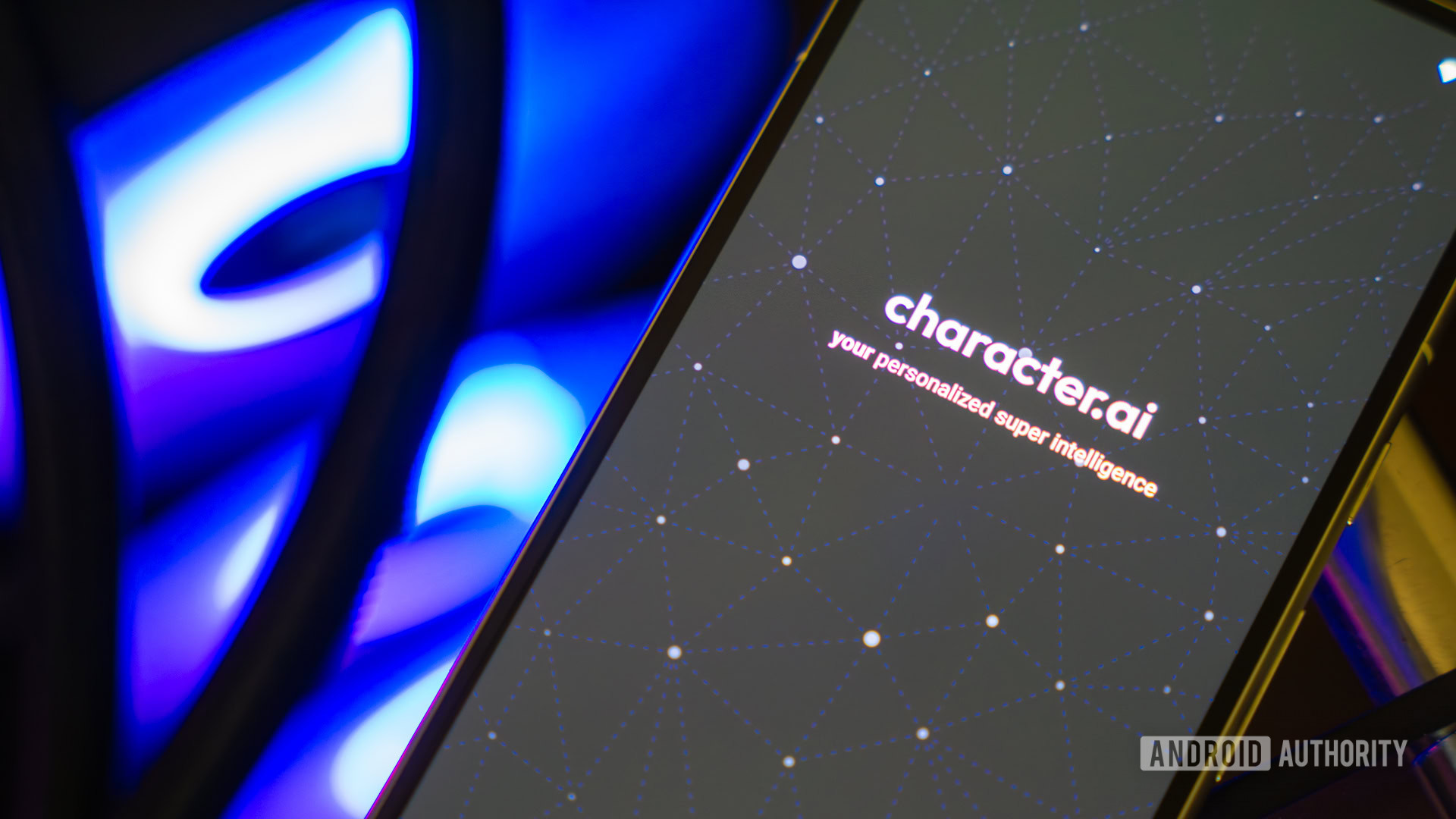 Character.ai app on smartphone with lights on the back stock photo (1)