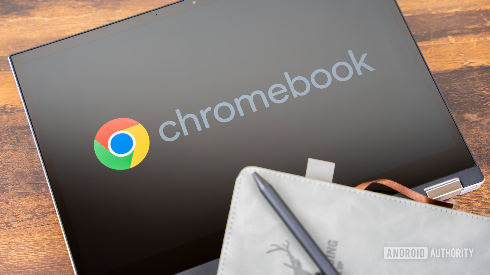 Chromebook with Chromebook logo on screen stock photo (15)