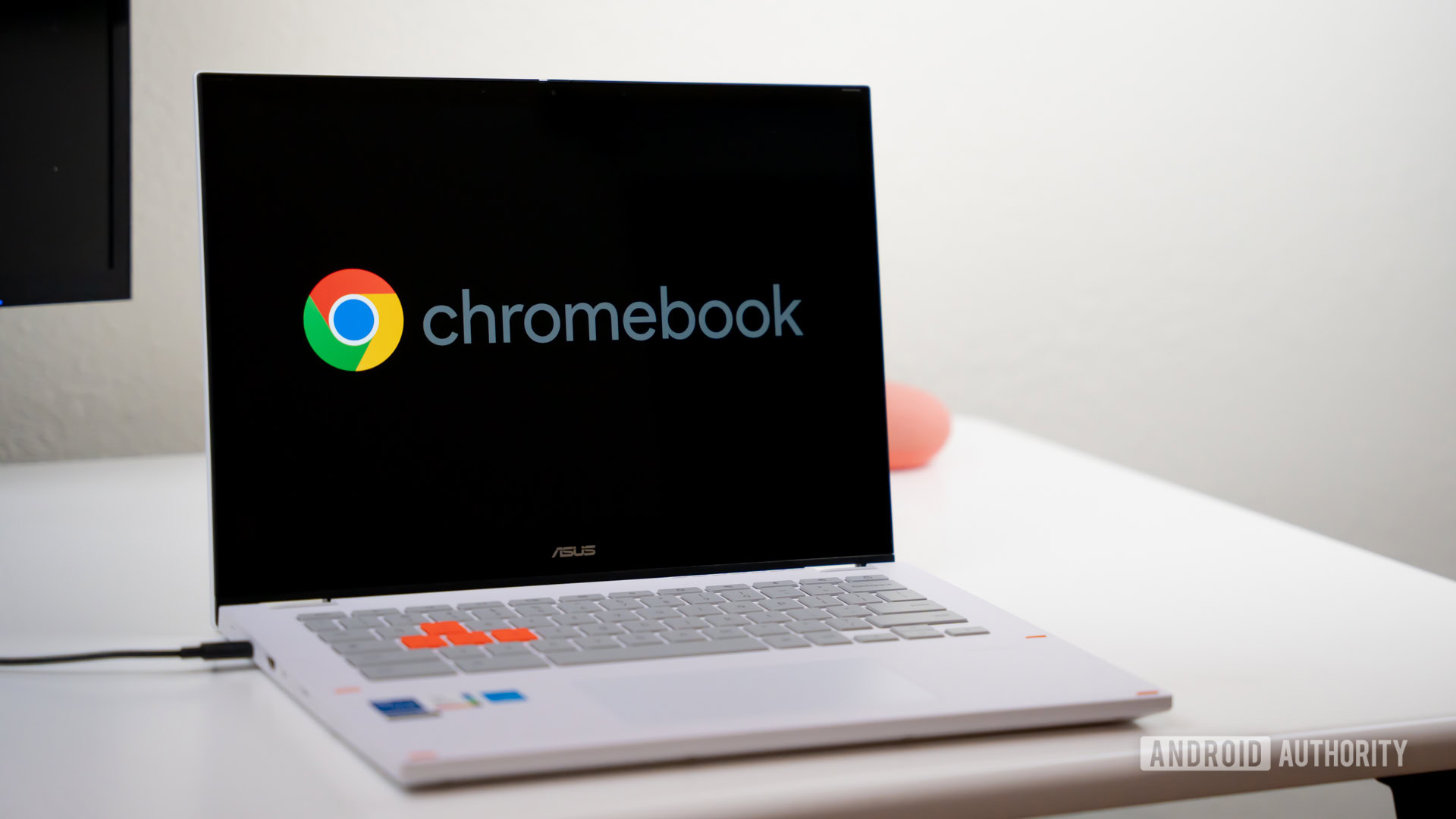 Chromebook with Chromebook logo on screen stock photo (3)