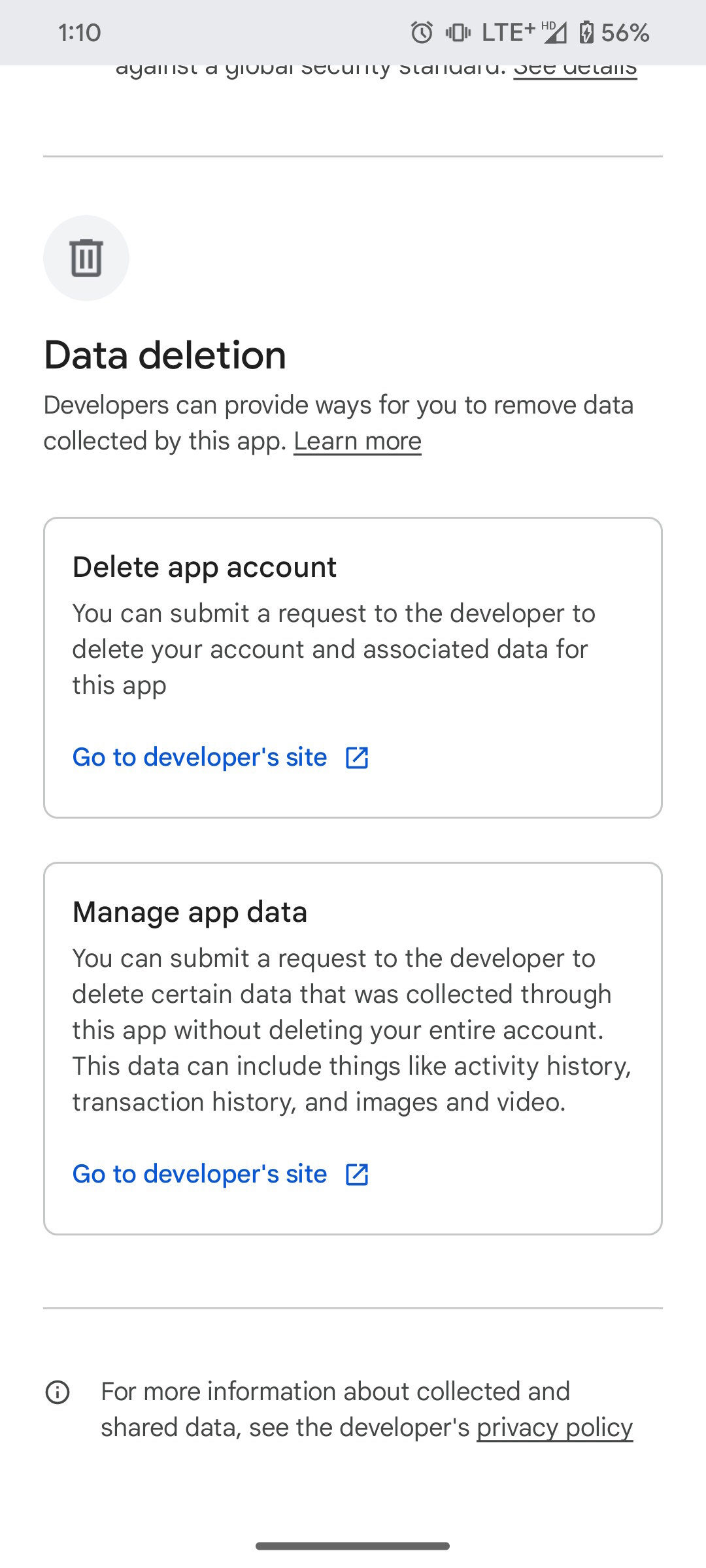 Google Play Store Account data deletion 2