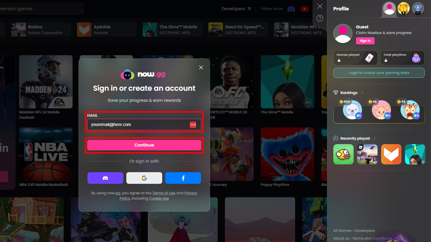 How to create a now.gg account (3)