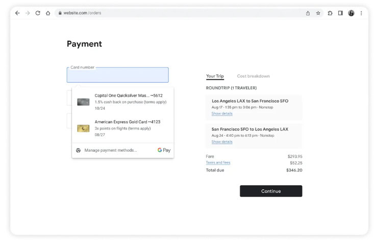 Google Pay affichant les avantages de la carte lors du paiement