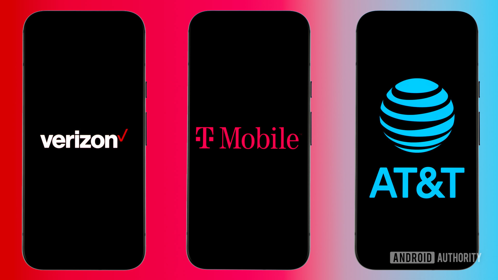 Stock photo of major US carriers Verizon Wireless, AT&T, and T Mobile (3)