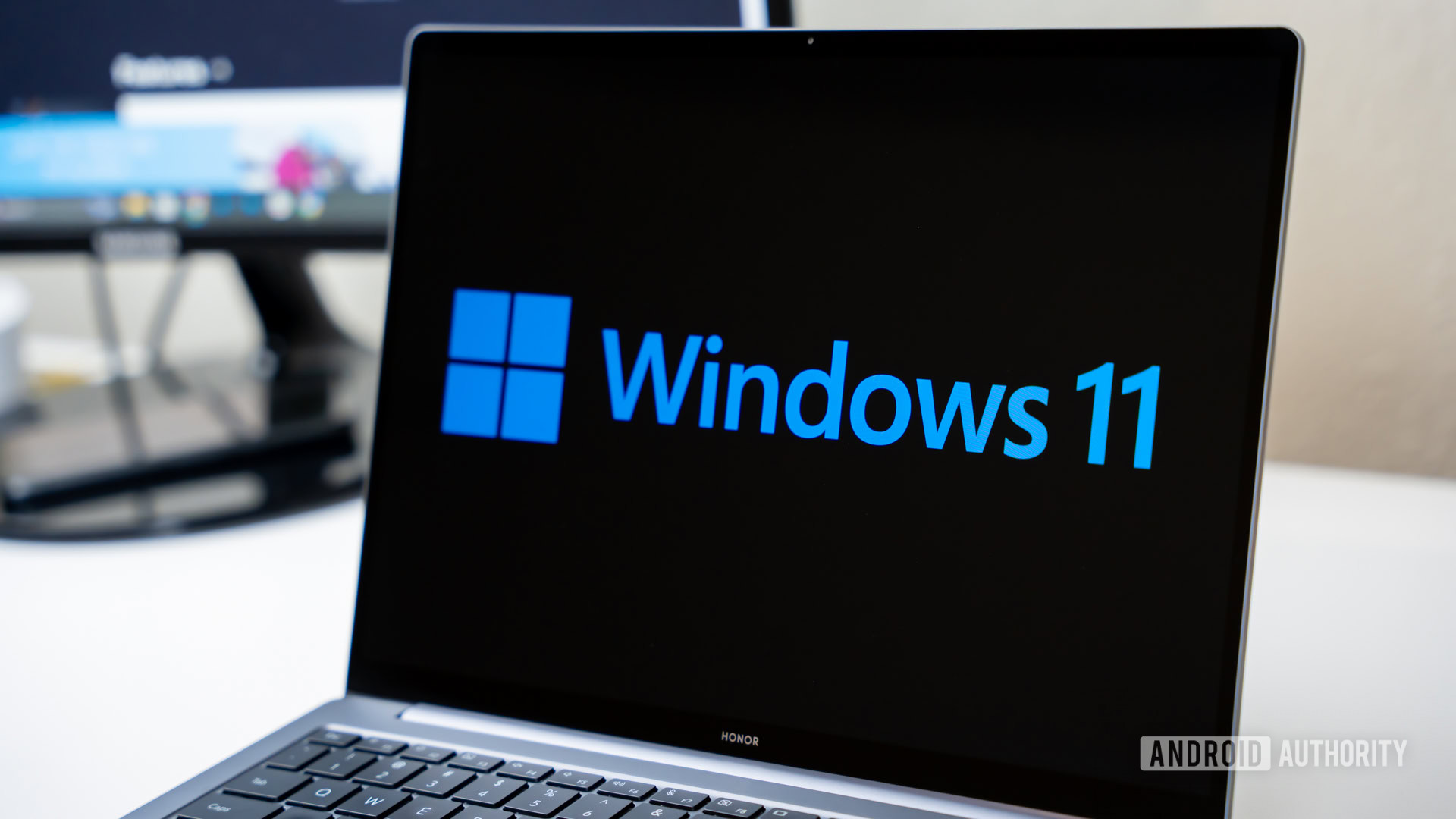 Windows 11 logo on laptop stock photo (3)