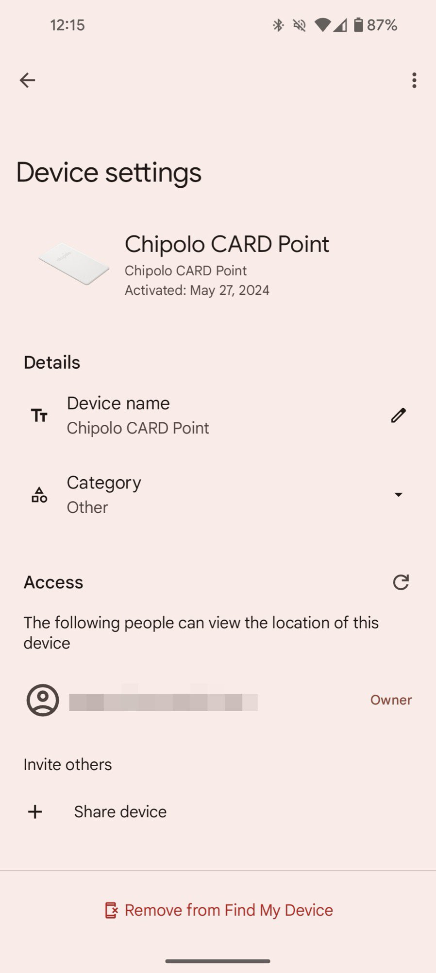 google find my device app screenshot chipolo trackers card point options