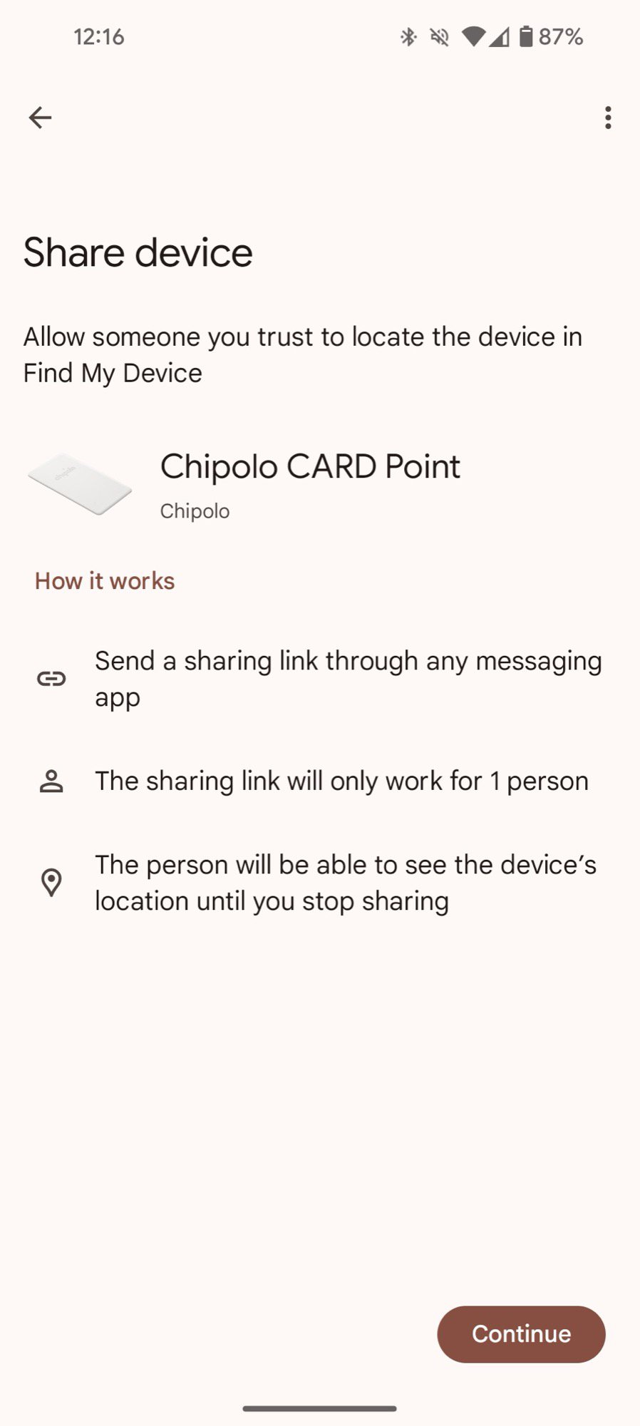 google find my device app screenshot chipolo trackers card point share